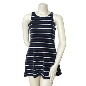 Vintage 90s A-Line Dress Stripes Juniors Sleeveless Mini‎ Blue Green Textured